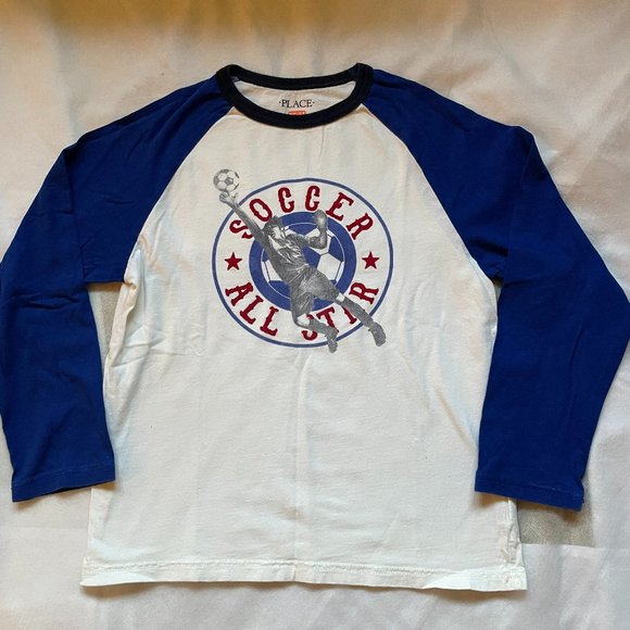 Children's Place Blue and White Soccer T-Shirt, 7/8 - Picture 1 of 8